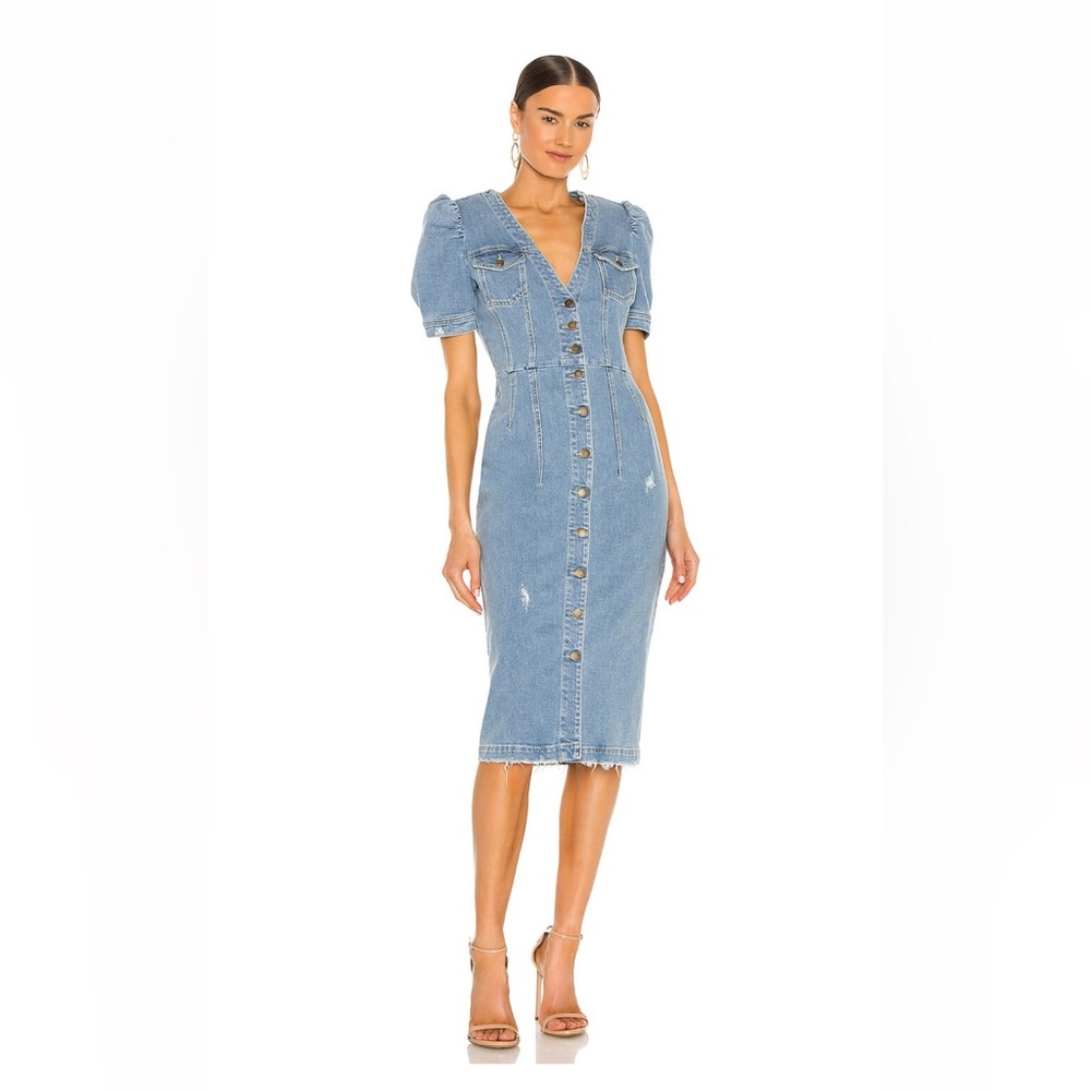 Retrofete Annie Denim Midi Dress in Light Laguna